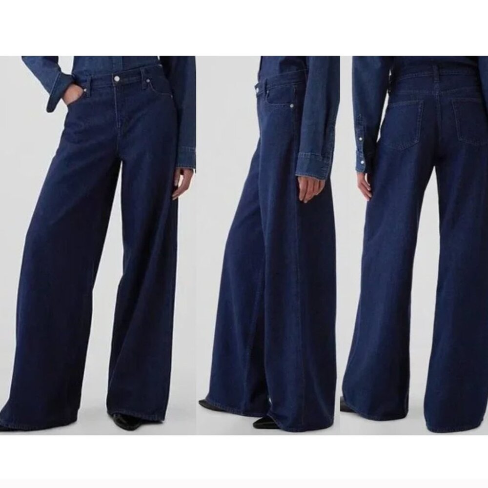 GAP Wide Leg Flare Jeans in Dark Indigo Blue